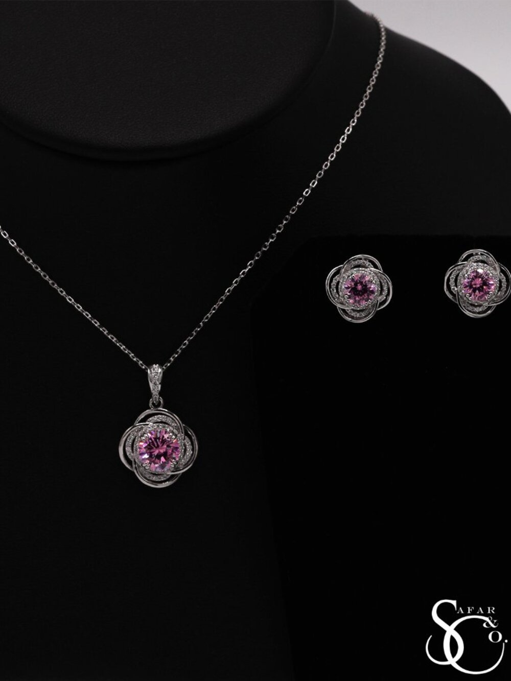 925 Sterling Silver Flower Part 2 Necklace and Earrings Jewelry Set
